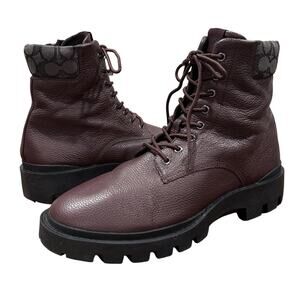 Coach Mens Size 11.5 Boots Citysole Monogram Signature Grained Leather Burgundy